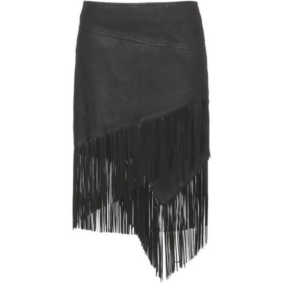 Ralph Lauren Dresses & Skirts - Ralph Lauren black suede leather western fringed layered skirt